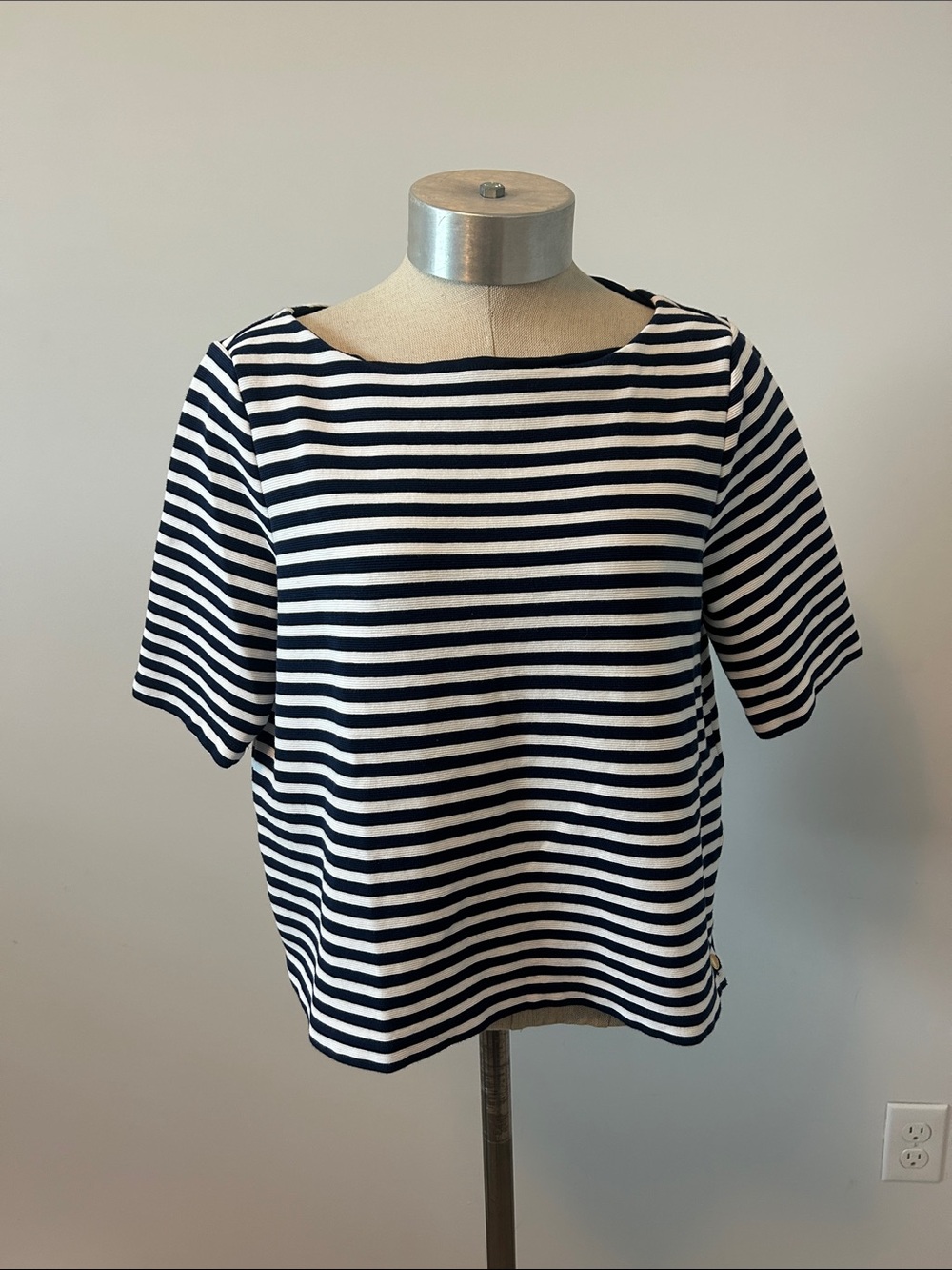 Lauren Ralph Lauren Navy & White Striped Boatneck Short Sleeve Top‎